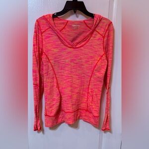 Kirkland Signature Women's Striped Orange Long Sleeve Top Hoodie Medium